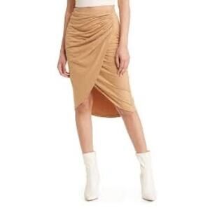 New OPEN EDIT Ruched Tulip Hem Skirt in Tan Cartouche Women’s Sz M